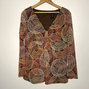 Axcess Women Y2K Babydoll Mesh Top Sz L Geometric Boho Fairy Grunge Sheer Sleeve